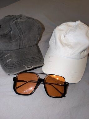 BUNDLE ALERT 🚨 TWO Women’s Distressed Bun Hats + Stylish sunglasses 🕶️🧢
